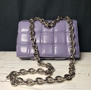 Inspired Shoulder Bag in Purple Cowhide with a Weighted Chain Strap